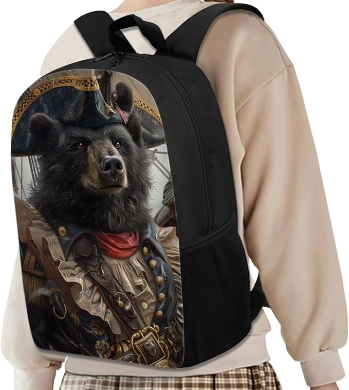 17 Inch Animal Print School Backpack And Lunch Box Set for Kids Lightweight Pirate Black Bear Backpack for Boys Girls Sturdy School Bag with Insulated Lunchbox Pencil Case Student Bookbag - Image 2