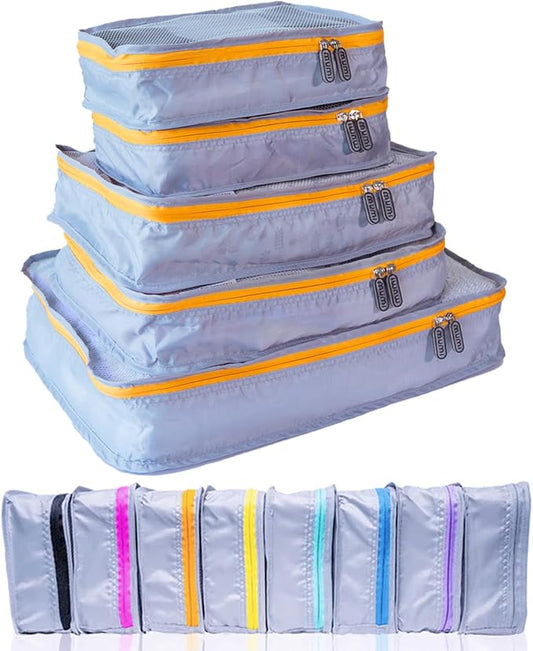 MUMI Packing Cubes for Travel - 5 Set Luggage Organizer Bags, Orange | Travel organizer bags for suitcases, carry on and backpack; holds clothes, kids items and accessories by MUMI