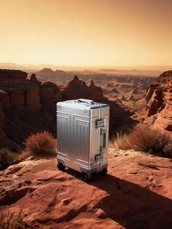 All Aluminum 20'' Luggage with Removable Spinner Wheels,Provide Spare Wheels.Carry on Luggage 22 x 14 x 9 Airline Approved Lightweight Metal Hard Shell Zipperless Suitcase - Image 2
