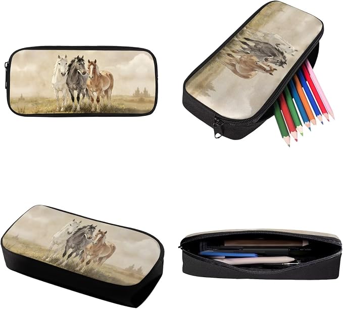 Horse Print Lightweight Backpack Set with Shoulder Lunch Bag, Pen Bag, Elementary School Students Daypack, Middle School Students Knapsack Set for Kids - Image 7