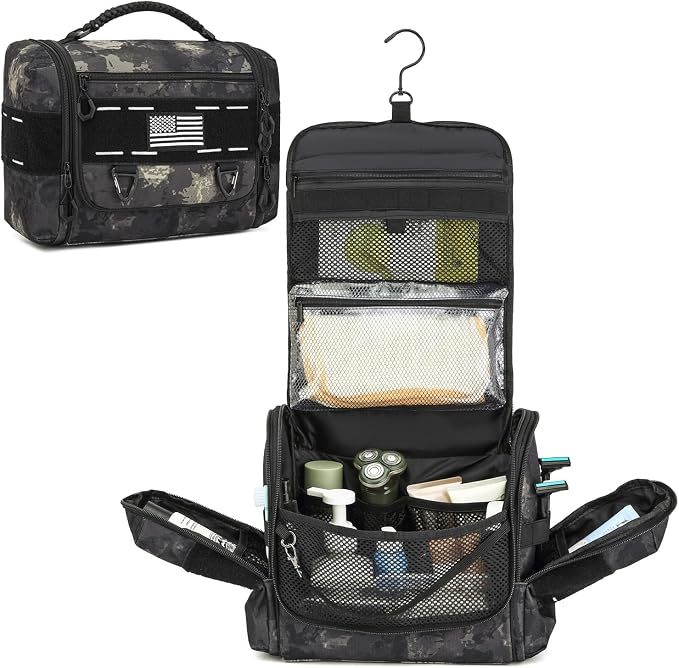 Toiletry Bag for Men - Hanging Dropp Kit Mens Toiletry Travel Bag for Toiletries, Traveling & Shaving Kit, Hygiene Bag Shower Bathroom Organizer with Handle & Swivel Hook, CM Black by BISKLNDN