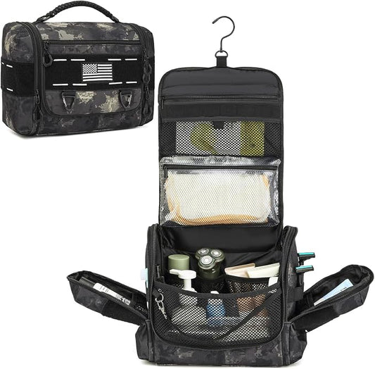 Toiletry Bag for Men - Hanging Dropp Kit Mens Toiletry Travel Bag for Toiletries, Traveling & Shaving Kit, Hygiene Bag Shower Bathroom Organizer with Handle & Swivel Hook, CM Black by BISKLNDN