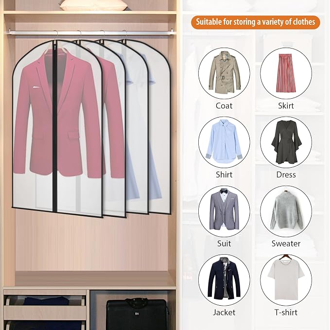 Garment Bags Clear Suit Bag for Closet Storage Hanging Clothes Dress Cover Bags (40" 12pcs-Black Edges) - Image 4