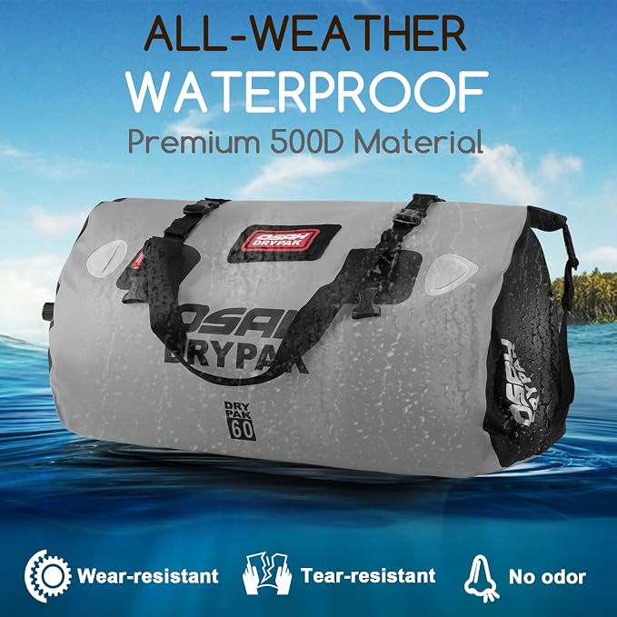 OSAH DRYPAK Waterproof Duffel Bag - Motorcycle Dry Bag Tail Bag with Large Storage Space, Waterproof Luggage Duffle Bags with Outer Mesh Zipper Pocket for Camping, Kayaking, Fishing & Traveling - Image 4