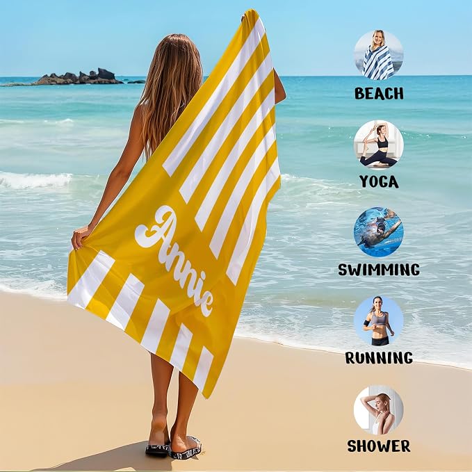 JML Personalized Beach Towel with Name, Custom Cabana Stripe Beach Towel, Customized Microfiber Pool Towel, Quick Dry & Absorbent Swim Towel for Adult,Mother's Day, Birthday, Summer Holiday,Vacation - Image 6