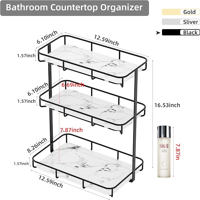 Bathroom Organizer Countertop Perfume Organizer Makeup Organizer Cosmetics Storage Display Rack Vanity Tray Dresser Stainless Steel Gold Shelf White Marble Ceramic Tray - Image 4