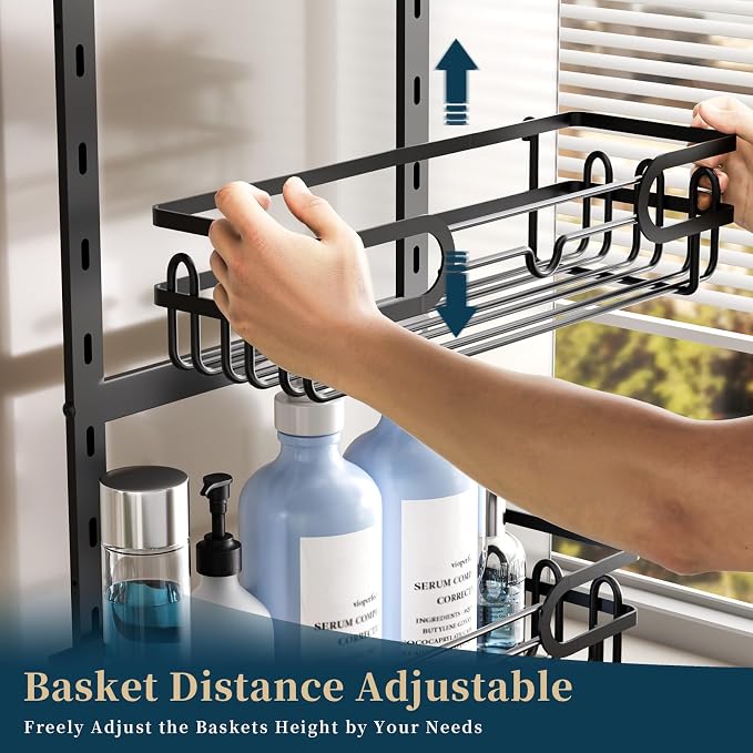 Consumest Over The Door Shower Caddy - 4 Tier Adjustable Hanging Shower Organizer Shelf with 2 Soap Holders & 22 Hooks, Rustproof Easy Installation Hanging Storage Rack for Bathroom, Black - Image 2