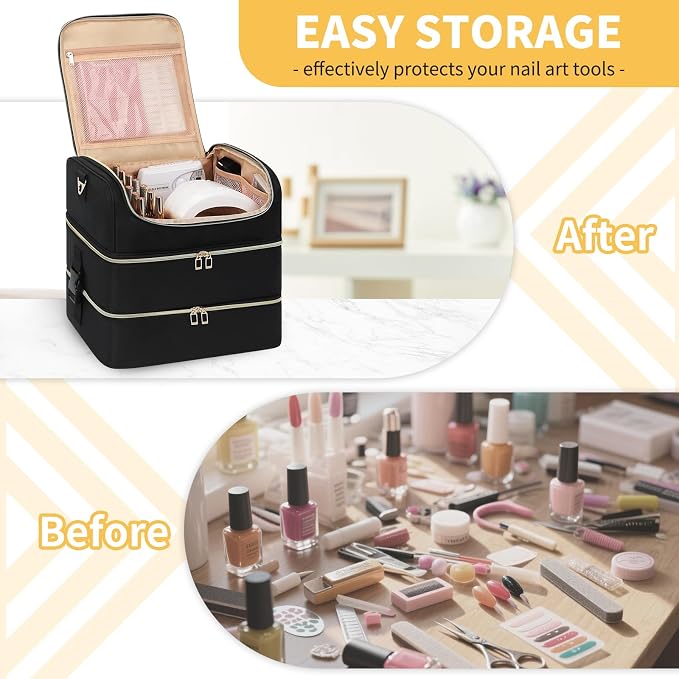 Extra Large Nail Polish Organizer Holds 117 Bottles - Three Layer Nail Organizers And Storage Bag, Portable Nail Supplies Organizer Case, Nail Tech Kit Travel Carrying Box with Shoulder Strap - Image 2