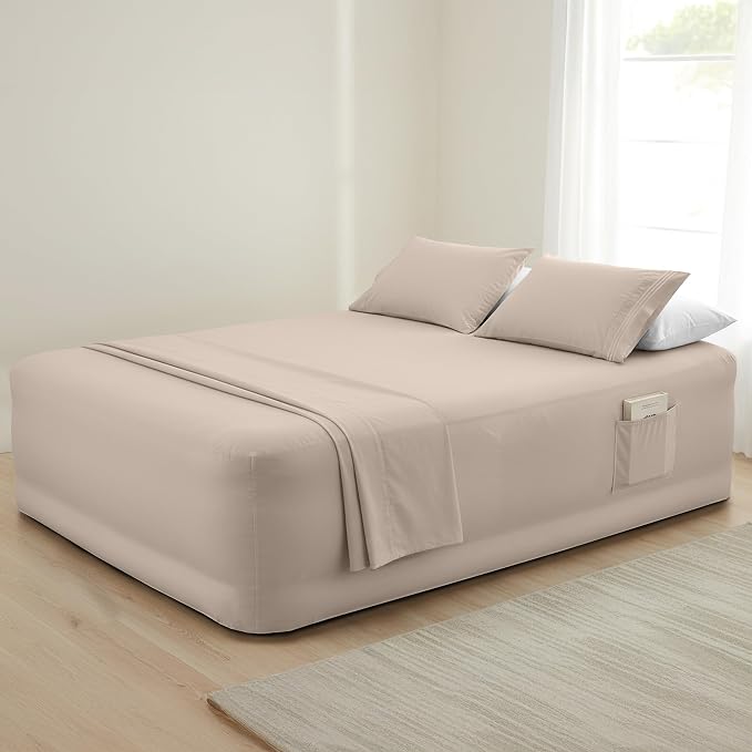 Mocassi 4-Piece Extra Deep Pocket 16-24 Inch Air Mattress Bed Sheet Set- 4PC Sheet Set with Smart Pockets Ideal for Air Beds, RVs, Camping and Guest Rooms Premium Hotel Quality, Full, Cream - Image 7