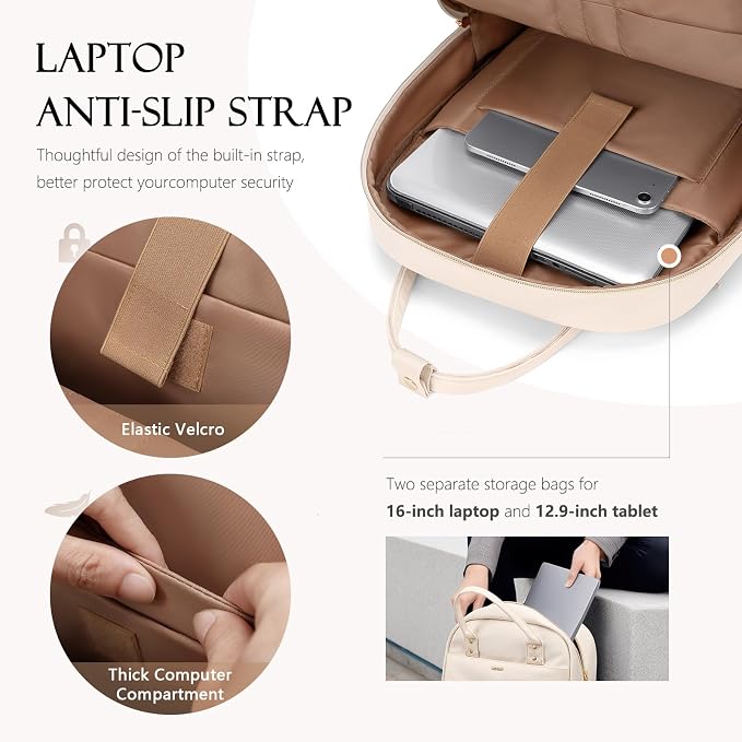 MDODO Laptop Backpack Women,16Inch Teacher Laptop Bag Backpack with Laptop Compartment Waterproof Carry on Daypack Backpack for Work,College,Travel,Trip,Nurse, Beige - Image 4