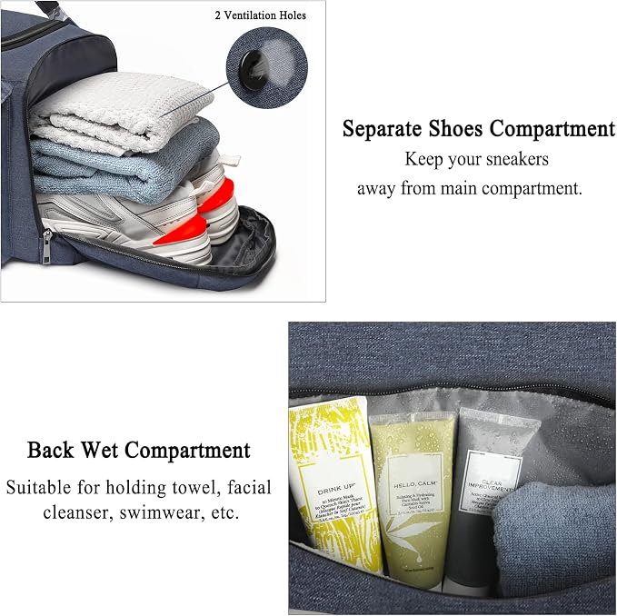 Gym Bags for Men Gym Duffle Bag Backpack 3-Way Sports Duffel Bags for Men with Shoe Compartment & Wet Pocket, Fitness Workout Training Bag, Blue - Image 3