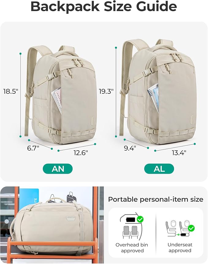 BAGSMART Travel Backpack for Women, 15.6 Inch Carry On Bag, Haze Green | TSA approved personal item fit for flights. Water resistant weekender daypack ideal for travel, business, and daily use. - Image 3