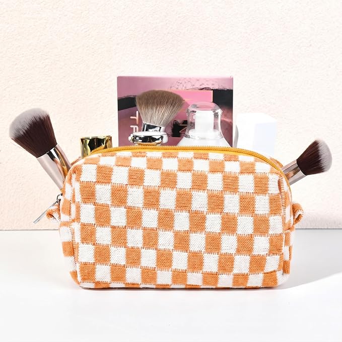 SOIDRAM 2 Pack Checkered Makeup Bag for Women, Cute Makeup Pouch Small Makeup Bag Travel Cosmetic Organizer for Toiletries, Brushes & Skincare - Image 3