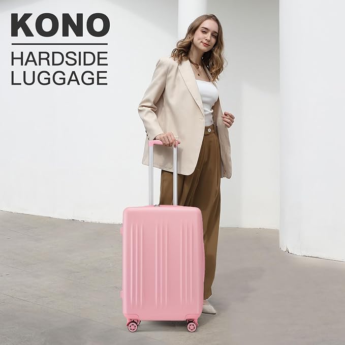 Kono 24 Inch Expandable Luggage with Spinner Wheels Checked Suitcase Pink | PC+ABS Hard Shell Suitcase with TSA Lock Scratch and Drop Resistant, 24 Inch Lightweight Medium Luggage for Travel - Image 2