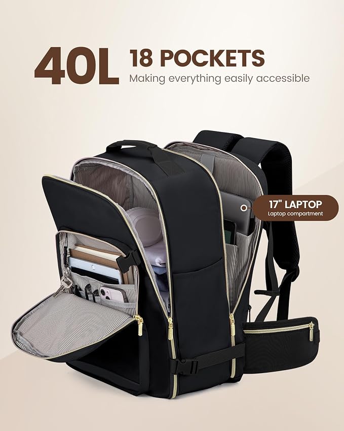 LOVEVOOK 40L Travel Backpack with Waist Strap,Flight Approved Carry on Backpack,Waterproof Personal Item Travel Bag,TSA Carry on Luggage Suitcase Travel Essentials,Gifts for Women & Men,fit 17" Laptop - Image 3