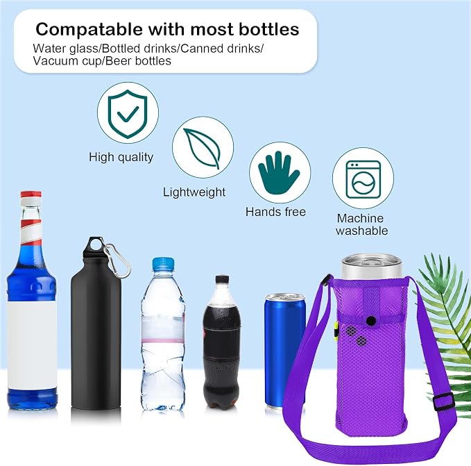 Mumufy Water Bottle Sling Holder Crossbody, Adjustable Strap Carrier with Zipper Pouch, Lightweight Nylon Hands-Free Bag for Hiking, Running, Gym, Workout, Camping, Travel - Image 5