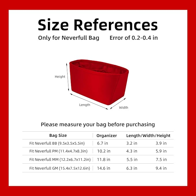 DGAZ Purse Organizer Insert Fits Neverfullbag BB/PM/MM/GM，Silk Bag Organizer，Luxury Handbag & Tote Shaper(Rouge moyen,BB) - Image 7