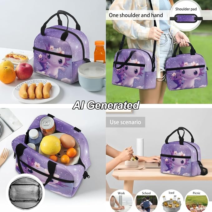 Axolotl Girls Backpacks for Elementary School Cute Bookbag for Kids 3 Pcs School Bag Set with Lunch Box and Pencil Bag Aesthetic School Supplies - Image 4