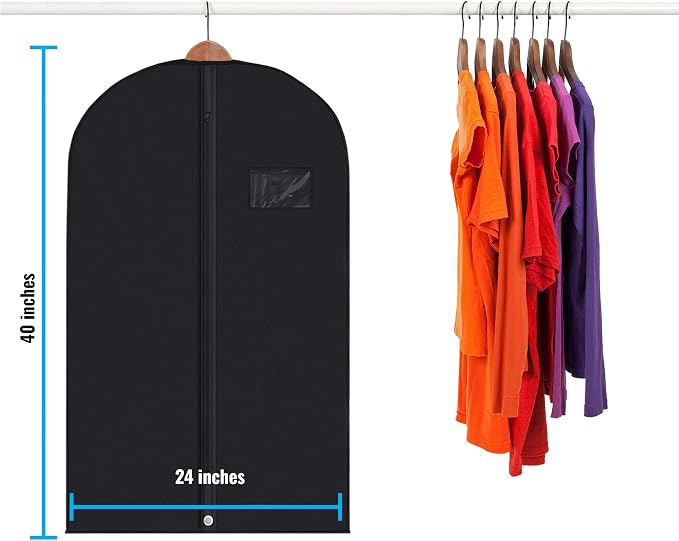Plixio 40" Black Garment Bags Suit Bag for Travel & Clothing Storage of Dresses, Shirts, Fur Coats, Dance Costumes - Hanging Suit Cover for Men Women Closet Storage Garment Protector (10 Pack) - Image 4