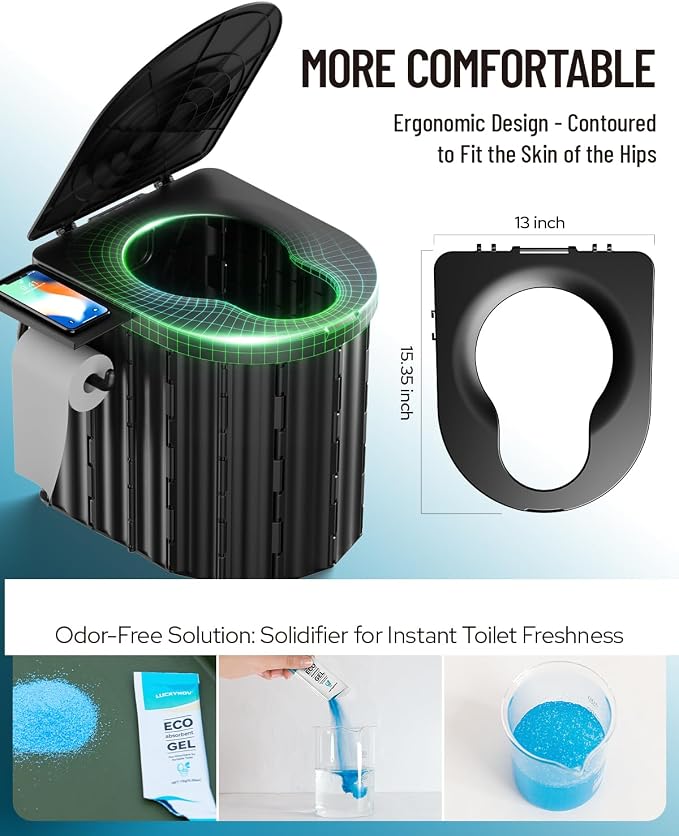 Portable Toilet with Urine Gel & Leak-Proof Bags – Odorless Camping Toilet for Adults & Kids, Outdoor Travel Potty with Ergonomic Design - Image 2