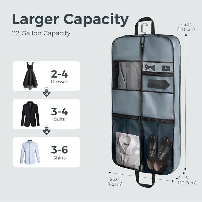 pack all 43" Premium Gusseted Travel Garment Bag, Heavy Duty Hanging Suit Bag, Foldable Dress Bag for Closet Storage, Suit Cover Protector for Clothes Shirts Dresses Coats(Grey) - Image 2