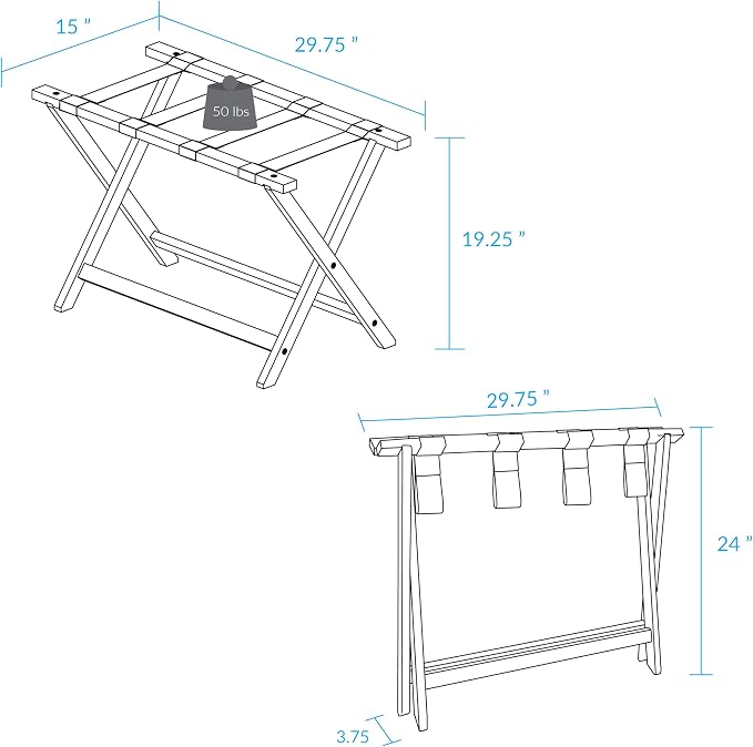 Casual Home Extra Wide Foldable Solid Wood Fully-Assembled Luggage Rack Slate Gray - Image 5