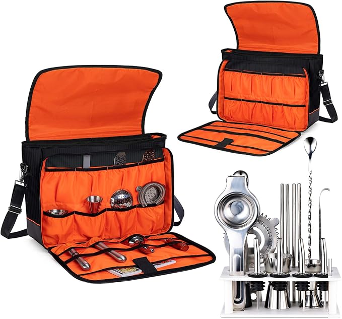 CURMIO Bartender Bag, Travel Bag for Bar Tools Set, Bartender Kits Storage with Padded Compartments for Wine Bottles, for Home Indoor Outdoor Patio Party, Black (Bag ONLY) - Image 2