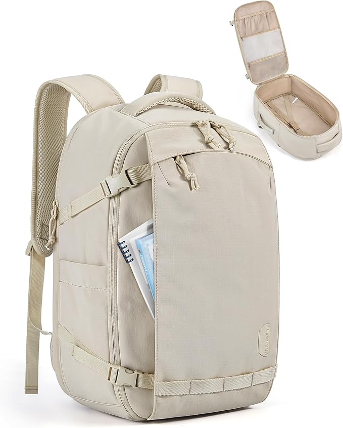 BAGSMART Travel Backpack for Women, 17.3 Inch Carry On Bag, Beige | TSA approved personal item fit for flights. Water resistant weekender daypack ideal for travel, business, and daily use. by BAGSMART