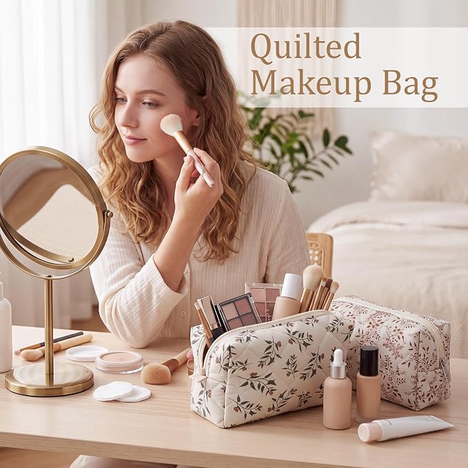 Paterr 10 Pcs Quilted Makeup Bag Bulk Cotton Floral Cosmetic Bag Women Girls Bridesmaid Gifts Cute Makeup Pouch Coquette Aesthetic Travel Toiletry Organizer (Pastel Floral,7.87 x 4.72 x 3.15 Inches) - Image 5