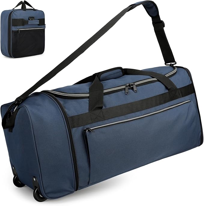 Uarition 130L Foldable Rolling Duffle Bag with Wheels, 34” Extra Large Duffle Bag for Travel, Carry On Luggage Duffel Bag for Traveling/Camping/Moving, Water Resistant, Blue by DUFFEL