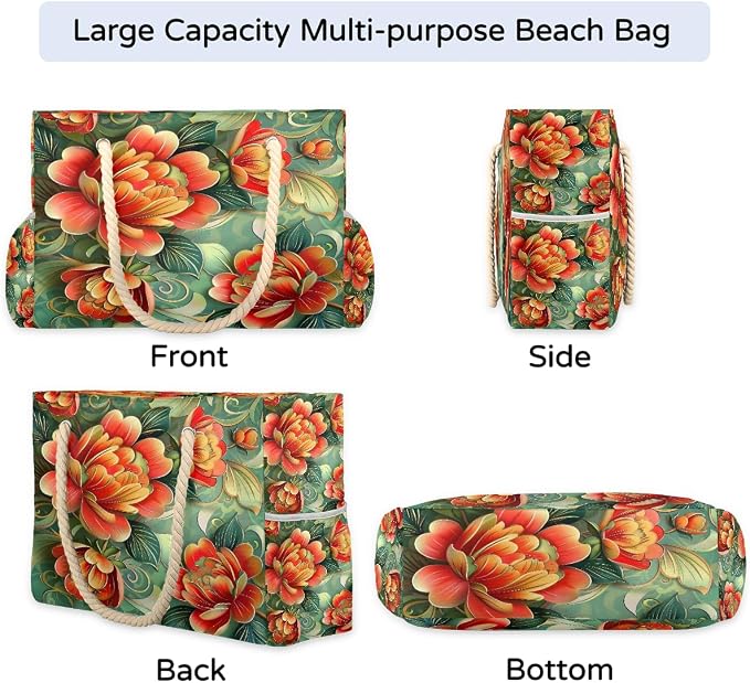 Large Beach Bag with Zipper Beach Bags for Women Water Resistant Swim Pool Bag - Image 6