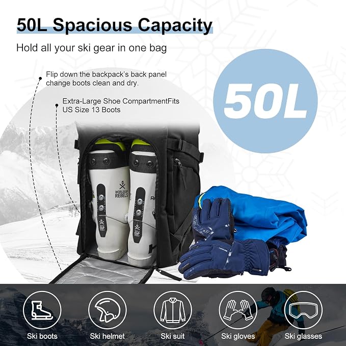 Odoland Ski Bag and Boot Bag Combo, Padded Ski Bags for Air Travel, Snow Ski bags Fit Ski Up to 200cm, Waterproof Double Bag for Storage, Transport Ski Gear - Image 4