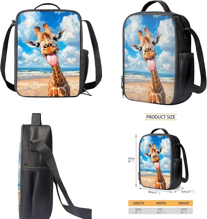 Funny Giraffe Backpack for School Girls 2nd Grade with Lunch Box Preppy Elementary Schoolbag and Lunchbox Set 4 in 1 Bookbag Lunch Bag Pencil Case Watter Bottle Carrier Back Pack Kids 6-8 - Image 5
