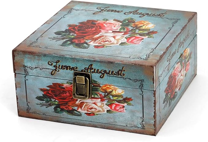 Jolitac Wood Storage Box Set of 3, Vintage Decorative Nesting Boxes Wooden Treasure Storage Crates With Latch, Home Decor Rustic Antique Boxes With Lid for Photos, Jewelry, Cash (Bloom) - Image 8