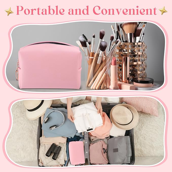 Chunful 24 Pcs Preppy Makeup Bag PU Leather Cosmetic Bag Bulk Makeup Plain Pouch Waterproof Toiletry Purse for Women Traveling Preppy Pencil Case Valentine's Day Gifts(Peach Pink) - Image 5