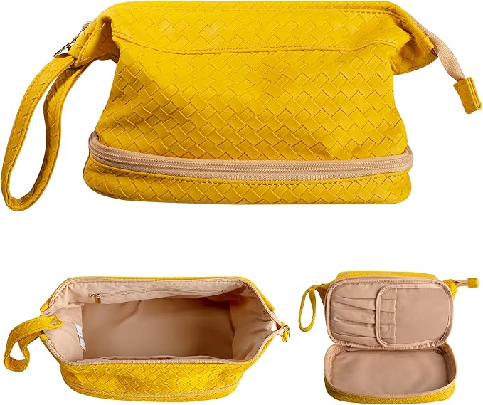 Abiudeng Large Capacity Makeup Bag Ladies Cosmetic Bag Travel Bag with Compartments Portable PU Leather Travel Makeup Bag with Handle by Abiudeng