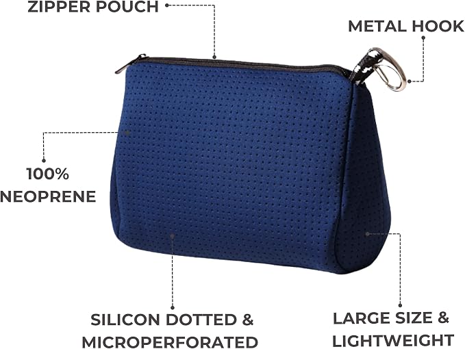 POPUPS Large Makeup Bag with Zipper, Deep Blue - Waterproof Neoprene Cosmetic Bag 7.7 x 10.75 x 5 inches - Image 4