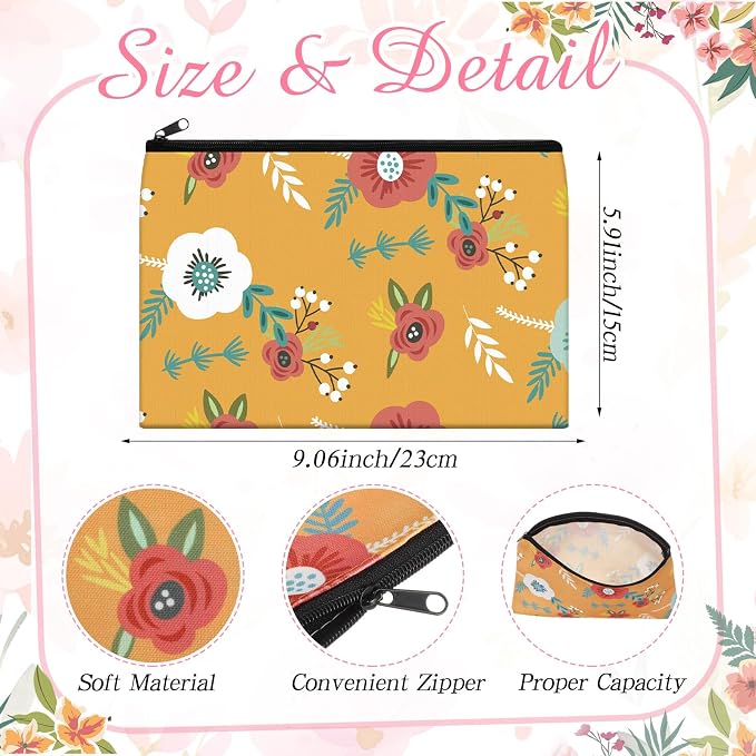 Hillban 36 Pcs Floral Makeup Bags for Women Flower Cosmetic Bag Inspirational Pencil Case with Zipper Travel Organizer Pouch for Wedding Bachelorette Party Christmas Gifts, 12 Styles - Image 2