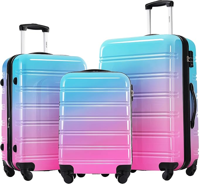 Merax Luggage Sets 3 Piece, Hardside Suitcase with Spinner Wheels,20+24+28 | Lightweight Gradient Color Suitcase with Carry on Luggage, Expandable Convenient Travel,Blue and Red by Merax