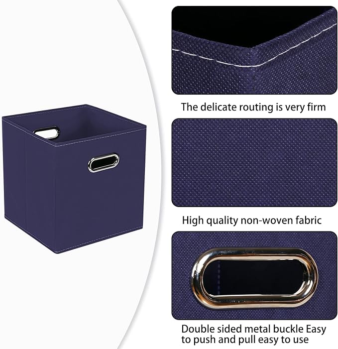 Fabric Cloth Storage Bins,Fabric Cube Bins Organizer with Dual Handles Foldable Cube Storage Baskets for Home Bedroom Storage,Set of 6,(Navy Blue) - Image 7