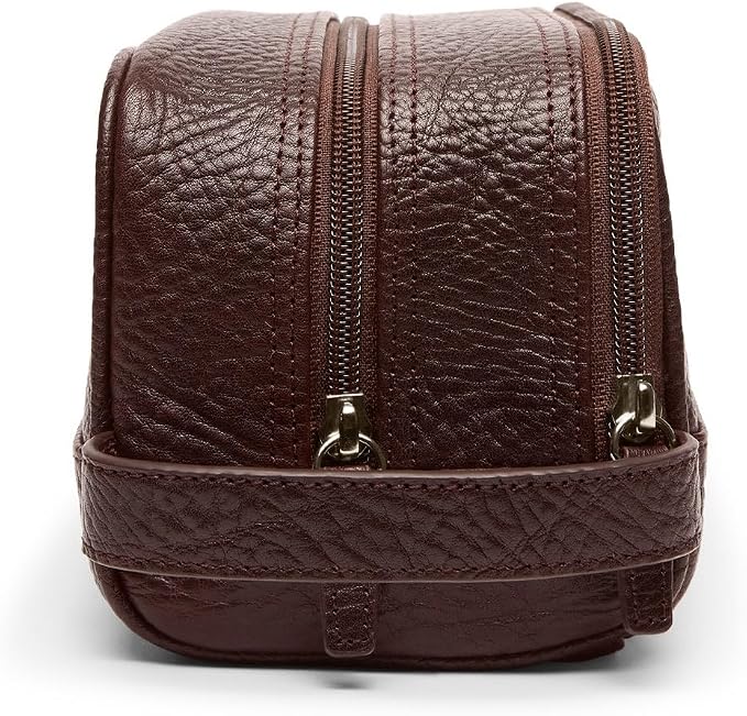 Leatherology Premium Espresso Leather Toiletry Bag – Small Double Zip Dopp Kit – Full Grain Leather Travel Organizer with Water-Resistant Lining – Compact Grooming Bag for Men or Women - Image 3