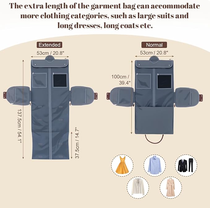 GARPROVM Garment Bags for Travel Women, 3 in 1 Convertible Garment Duffle Bags with Separated Tote Bag, Waterproof Suit Bag Travel Carry On Luggage Weekender Bag for Business Trip, Beige - Image 6