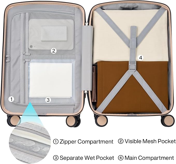 Hanke Hard Shell Luggage Sets 3 Pieces, Carry On and Checked Luggage Sets with Spinner Wheels, Durable PC Hardside Rolling Suitcase for Travel (16/24/28 Inch,Cuba Sand) - Image 6