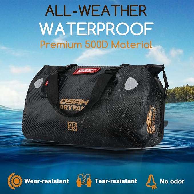 OSAH DRYPAK Waterproof Duffel Bag - Motorcycle Dry Bag Tail Bag with Large Storage Space, Waterproof Luggage Duffle Bags with Outer Mesh Zipper Pocket for Camping, Kayaking, Fishing & Traveling - Image 4
