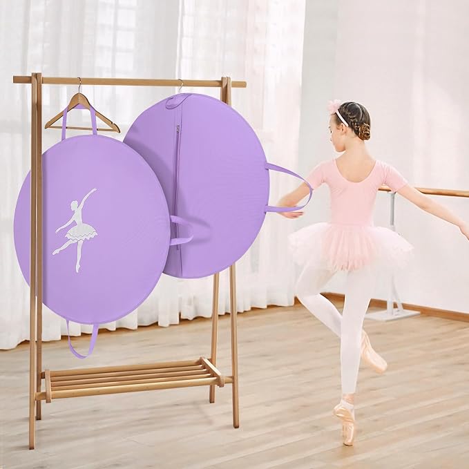 LOVEGRASS Tutu Garment Bag for Kids, 35" Tutu Bag for Hanging Clothes, Pancake Dance Bag for Dance Costume, Round Ballet Bag with 3 Handles for Children Girls, Purple - Image 5