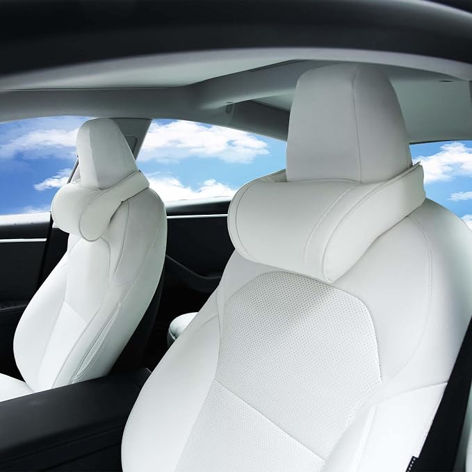 TOPABYTE Car Headrest Pillow Neck Support Cushion for Tesla White, 2 Packs | Ergonomic Design Memory Foam Car Neck Pillow for Model 3 Model Y Model S Model X Cybertruck and Most Cars & Office Chairs by topabyte