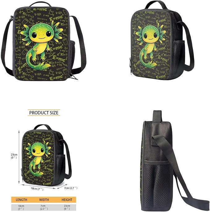 Cute Axolotl Backpack for Girls Boys Backpack with Lunch Box Water Bottle Carrier and Big Pencil Case 4 PCS Set Bookbag with Front Pocket for School 17" Sturdy Elementary School Bag for Kids - Image 4