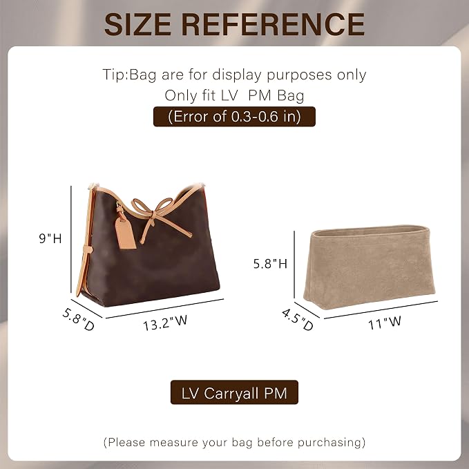 Doxo Velvet Purse Organizer Insert for LV Carryall PM, Carryall Bag Organizer Insert with Zipper Closure & YKK Zipper Pocket, Luxury Handbag Tote Lining Bag Shapers for Women (Beige, PM) - Image 2
