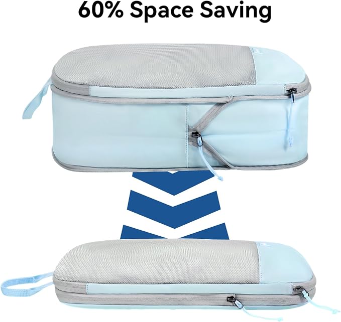 Voova 6 Set Compression Packing Cubes, Travel Accessories Expandable Packing Organizer Bags Set for Carry on Suitcase, Durable Luggage Packing Cubes for Travel Essentials, Blue - Image 4