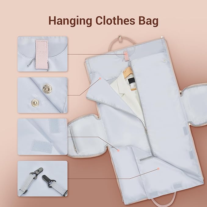 Garment Bags for Travel, Convertible Suit Travel Bag for Women, Stylish Carry On Garment Bag with Toiletry Pocket, Shoulder Strap and Shoes Compartment, 2 in 1 Foldable PU Leather Duffle Bag, Pink - Image 5